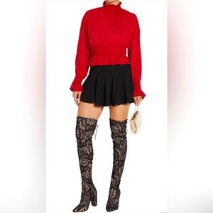 Shoe Dazzle | Portia Over-The-Knee Lace Heeled Boots Black Tan Women’s Size 6